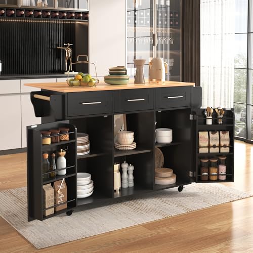 Ligterra Großer Esswagen/Anrichte, Klappbare Arbeitsplatte, Ablagetür, Rollen, Auswechselbare Massivholzfüße, Geeignet für Esszimmer, Küche, 139x46x91,5cm (Schwarz) von Ligterra