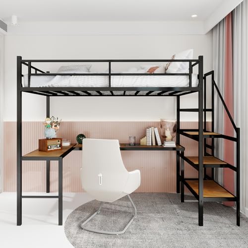 Ligterra Hochbett mit Schreibtisch, Jugendbett, Hochbett mit L-förmigem Schreibtisch, Großem Stauraum und Ablagefächern, Platzsparend, Geräuschlos, 197 * 106 * 175cm (Schwarz) von Ligterra