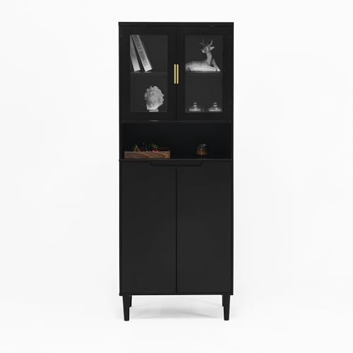Ligterra Hohes Bücherregal mit 4 Sicherheitsglas-Türen & verstellbaren Böden - MDF Aufbewahrungsschrank für Wohnzimmer/Schlafzimmer von Ligterra