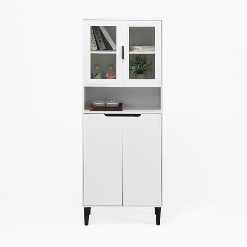 Ligterra Hohes Bücherregal mit 4 Sicherheitsglas-Türen & verstellbaren Böden - MDF Aufbewahrungsschrank für Wohnzimmer/Schlafzimmer von Ligterra
