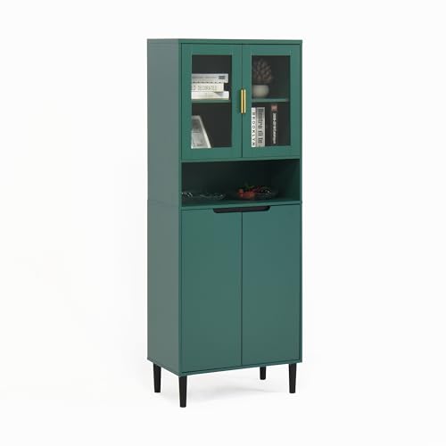 Ligterra Hohes Bücherregal mit 4 Sicherheitsglas-Türen & verstellbaren Böden - MDF Aufbewahrungsschrank für Wohnzimmer/Schlafzimmer von Ligterra