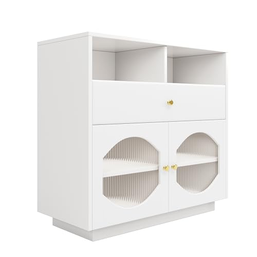 Küchenschrank，Sideboard mit Glastüren, Aufbewahrungsschrank，Sideboard mit Glastüren 100x40x90.5cm - Moderner Buffetschrank für Küche, Esszimmer & Wohnzimmer von Ligterra