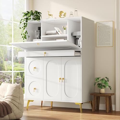 Ligterra Küchenschrank (100×50×140cm), Vorratsschrank, Esszimmerschrank für Küche, Esszimmer und Wohnzimmer, Modernes Sideboard mit Falttüren, Schlicht und modern, Multifunktionaler Stauraum, Weiß von Ligterra