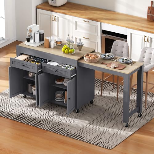 Ligterra Küchenwagen, Kücheninsel mit Arbeitsplatte, Mobile Kücheninsel freistehend mit Seitlich Ausziehbare Arbeitsplatte, Ideal für Küche und Esszimmer, 180.5X 45X92.2CM Grau Ligterra Küchenwagen, Kücheninsel mit Arbeitsplatte, Mobile Kücheninsel freistehend mit Seitlich Ausziehbare Arbeitsplatte, Ideal für Küche und Esszimmer, 180.5X 45X92.2CM Grau von Ligterra