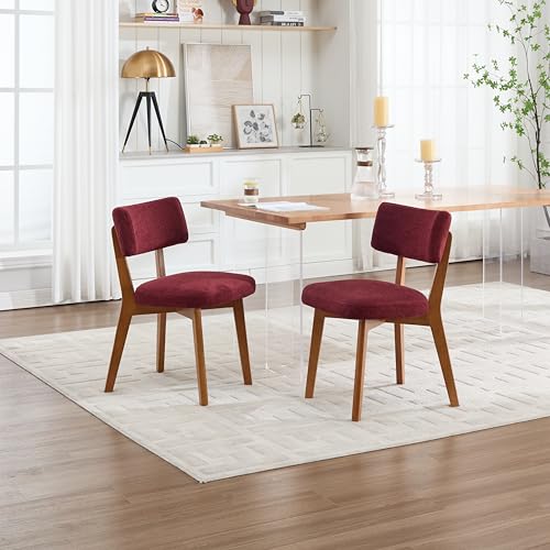 Ligterra Mid-Century-Stil Esszimmerstuhl Satz Von 2, Gepolsterte im Wingback, Lesesessel, Massivholz Beine Stoff Gepolsterten Sitz für Küche, Esszimmer Oder Büro (Weinrot) von Ligterra