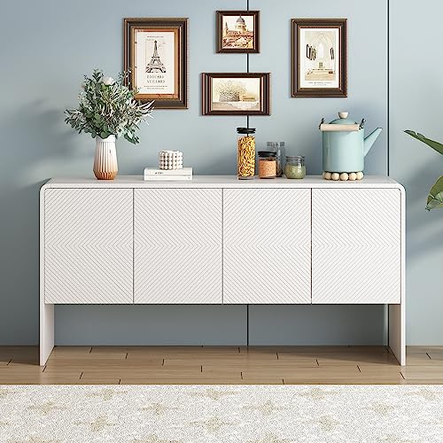 Ligterra Minimalistischer Stil Großer Stauraum Sideboard mit 4 Türen und Rückstoßvorrichtung für Wohnzimmer und Eingangsbereich (Weiß) von Ligterra