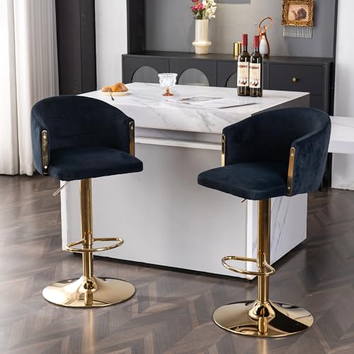 Ligterra Moderner Drehbarer Höhenverstellbarer Barhocker, Moderner Barhocker für Küche, Bar und Restaurant Theken, Hubhocker mit Rückenlehne und Goldener Fußstütze (Black.Set of 2) von Ligterra