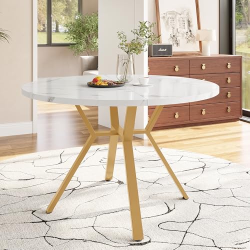 Ligterra Moderner und Schlichter Runder Marmor-Esstisch (Durchmesser 1 m), Schwarzer X-förmiger Couchtisch mit Metallhalterung, Stabil und langlebig, EIN Muss für modische Häuser, Goldene von Ligterra