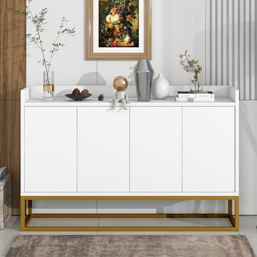 Ligterra Modernes Sideboard im minimalistischen Stil 4-türiger griffloser Buffetschrank für Esszimmer, Wohnzimmer, Küche (weiß) von Ligterra