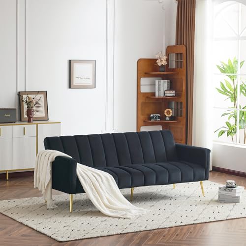 Ligterra Sofa mit Schlaffunktion, Sofa 3 Sitzer, Schlafsofa mit Hilfsfüßen, Samtstoff für Wohnzimmer, Schlafzimmer, Heimkino, Gästezimmer(Gark Gray) von Ligterra