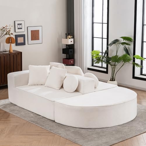 Ligterra Modulares Sofa, Sofa mit Schlaffunktion, Vollkomprimiertes Knochenloses, Segmentiertem Wolkensofa, Ohne Montage, Chenille-Stoff für Wohnzimmer/Schlafzimmer, 263 * 171 * 66cm (Weiß) von Ligterra