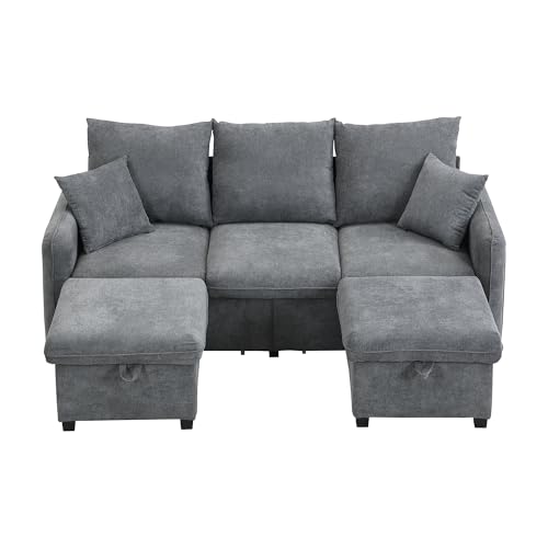 Ligterra Multifunktionale Ecksofa U-Form-Dreisitzer Polster-Sofa mit Staufunktion – Inklusive Schubladen + Hocker mit Staufach, modular zerlegbares Sofa-Set mit Schlaffunktion, Chenille-Bezug von Ligterra