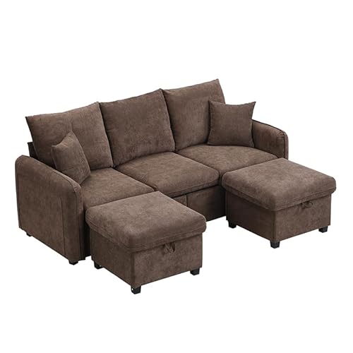 Ligterra Multifunktionale Ecksofa U-Form-Dreisitzer Polster-Sofa mit Staufunktion – Inklusive Schubladen + Hocker mit Staufach, modular zerlegbares Sofa-Set mit Schlaffunktion, Chenille-Bezug von Ligterra