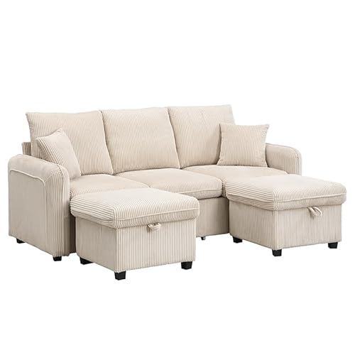 Ligterra Multifunktionale Ecksofa U-Form-Dreisitzer Polster-Sofa mit Staufunktion – Inklusive Schubladen + Hocker mit Staufach, modular zerlegbares Sofa-Set mit Schlaffunktion, Chenille-Bezug von Ligterra