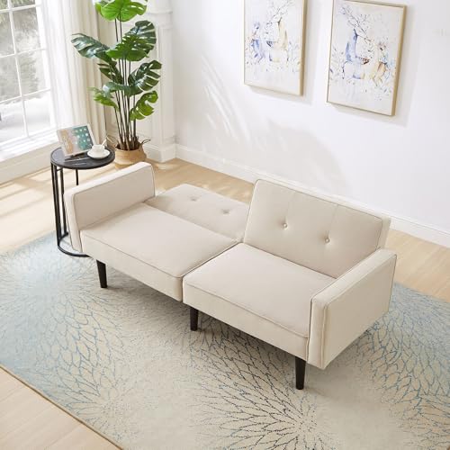 Ligterra [Multifunktionales Verstellbares Sofabett] 2-in-1-Sofabett, Zweisitzer-Sofa, Unabhängig Verstellbare Doppelrückenlehnen, mit Schlaffunktion, Baumwoll-Leinen-Stoff, Hochdichter Schaumstoff von Ligterra