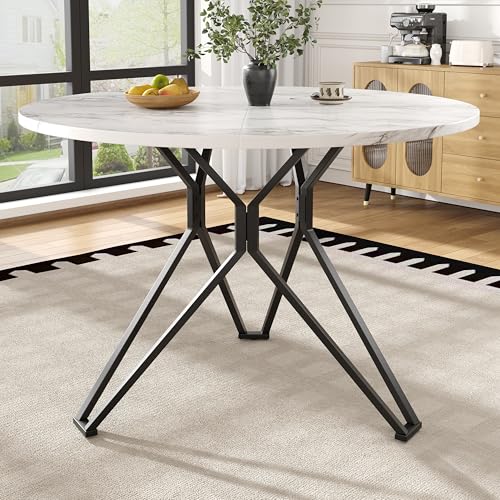 Ligterra Runder Esstisch (100×100×76cm), Küchen-Esstisch, runder Couchtisch für 4 Personen für Esszimmer, Wohnzimmer, Stilvolle Tischbeine aus Metall, Tischplatte aus MDF-Marmor, Schwarz von Ligterra