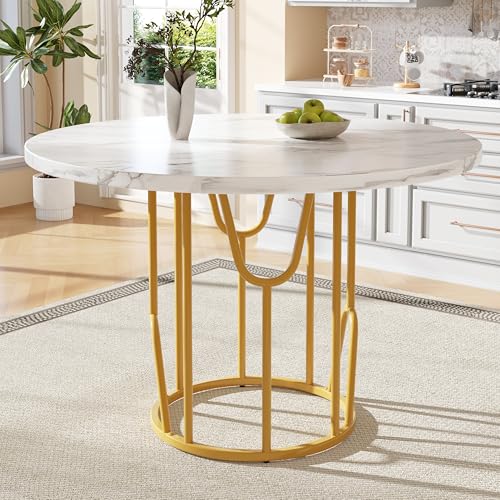 Ligterra Runder Esstisch (80 x 80 x 76 cm), Leichter und Luxuriöser Runder Tisch für 4-6 Personen, Geeignet für Esszimmer und Wohnzimmer, MDF Marmorierte Tischplatte, Goldene Beine von Ligterra