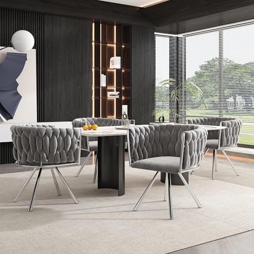 Ligterra Samt-Esszimmerstuhl, 4er Set, Einzelner Heller Luxus-Wohnzimmer-Schlafzimmer-Drehstuhl, Freizeit-Drehstuhl mit Vier Stützbeinen aus Metall, Beige+Silber Ligterra Samt-Esszimmerstuhl, 4er Set, Einzelner Heller Luxus-Wohnzimmer-Schlafzimmer-Drehstuhl, Freizeit-Drehstuhl mit Vier Stützbeinen aus Metall, Beige+Silber von Ligterra