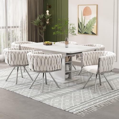 Ligterra Samt-Esszimmerstuhl, 6er Set, einzelner Heller Luxus-Wohnzimmer-Schlafzimmer-Drehstuhl, Freizeit-Drehstuhl mit Vier Stützbeinen aus Metall, Grau+Silber Ligterra Samt-Esszimmerstuhl, 6er Set, einzelner Heller Luxus-Wohnzimmer-Schlafzimmer-Drehstuhl, Freizeit-Drehstuhl mit Vier Stützbeinen aus Metall, Grau+Silber von Ligterra