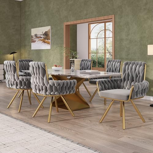 Ligterra Samt-Esszimmerstuhl,Luxus Samt-Drehstühle 6er Set Beige Drehbare Sessel mit 4 Metallbeinen für Esszimmer, große Wohnlandschaften & Homeoffice Premium Freizeitsessel-Gruppe von Ligterra