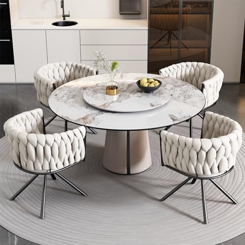 Ligterra Samt Esszimmerstuhl Drehstuhl mit Armlehnen 360° drehbar 4er Set,- Luxus Velours Sessel für Wohnzimmer Schlafzimmer - Beige Drehsessel mit Metallgestell & hoher Rückenlehne von Ligterra