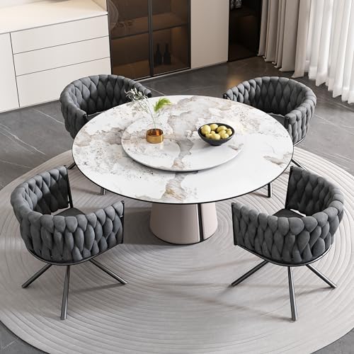 Ligterra Samt Esszimmerstuhl Drehstuhl mit Armlehnen 360° drehbar 4er Set,- Luxus Velours Sessel für Wohnzimmer Schlafzimmer - Gray Drehsessel mit Metallgestell & hoher Rückenlehne von Ligterra