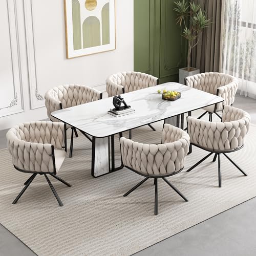 Ligterra Samt Esszimmerstuhl Drehstuhl mit Armlehnen 360° drehbar 6er Set,- Luxus Velours Sessel für Wohnzimmer Schlafzimmer - Beige Drehsessel mit Metallgestell & hoher Rückenlehne von Ligterra