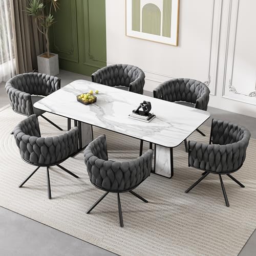 Ligterra Samt Esszimmerstuhl Drehstuhl mit Armlehnen 360° drehbar 6er Set,- Luxus Velours Sessel für Wohnzimmer Schlafzimmer - Gray Drehsessel mit Metallgestell & hoher Rückenlehne von Ligterra