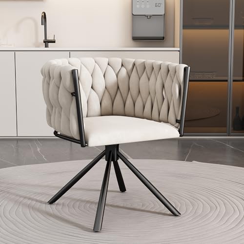 Ligterra Samt Esszimmerstuhl Drehstuhl mit Armlehnen 360° drehbar - Luxus Velours Sessel für Wohnzimmer Schlafzimmer - Beiger Drehsessel mit Metallgestell & hoher Rückenlehne von Ligterra
