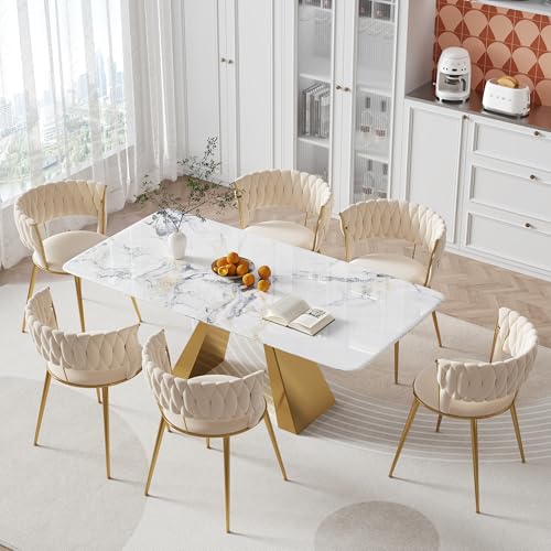 Ligterra Samt Stuhl, Schalenstuhl mit Armlehne, Esszimmerstühle, Sessel Modern mit Goldenen Metallbeinen und Weichen Kissen für Esszimmer, Wohnzimmer und Schlafzimmer (2er-Set, Beige-2) von Ligterra