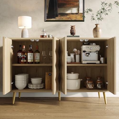 Ligterra Schrank (120×35×78cm), Esszimmer- und Wohnzimmerschrank, Seitenschrank mit Stauraum, Kippsicher, mit Geprägter Tür, mit Verstellbarem Brett, Originale Holzfarbe von Ligterra