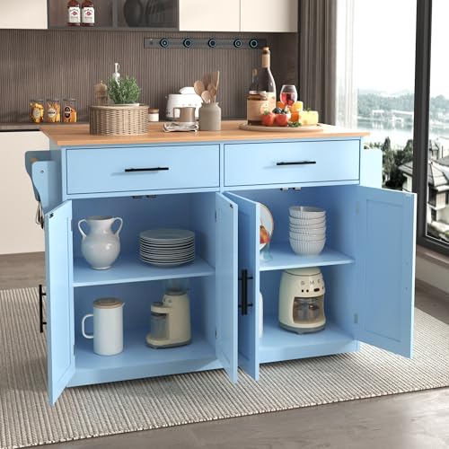 Ligterra Servierwagen mit klappbarer Tischplatte, 120x46(70) x91 cm, mit Rollen und austauschbaren Holzbeinen, ideal für Küche und Esszimmer(Blau) von Ligterra