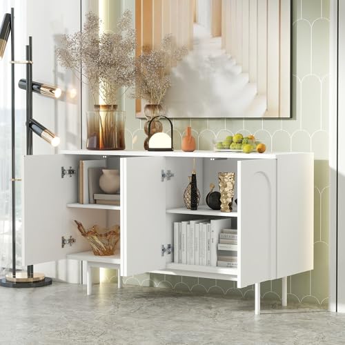 Ligterra Sideboard(140×42×80cm), Buffetschrank, Cabinets, Esszimmer Wohnzimmer Aufbewahrungsschränke, Gemusterte Schränke, Freistehende Schränke, Küchenmöbel, Bogenmuster-Design,Weiß von Ligterra
