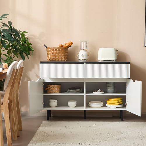 Ligterra Sideboard, Küchenschrank, Aufbewahrungsschrank, Buffet, Geriffelten Schubladen, Verstellbare Einlegeböden, 2 Türen, für Küchen, ESS-und Wohnbereiche, 120x40x80cm (Schwarz+Weiß) von Ligterra