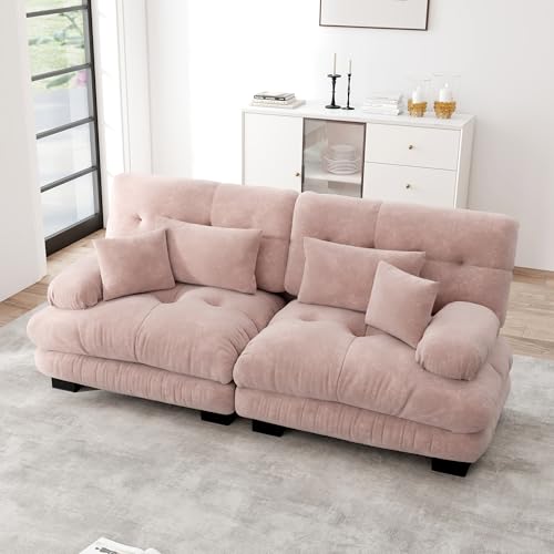 Ligterra Sofa mit Schlaffunktion, Sofa 2 Sitzer, Cloud Ecksofa für Wohnzimmer, Chenille Doppelsofa mit 2 Lendenkissen und 2 Dekokissen, Massivholzrahmen Rosa von Ligterra