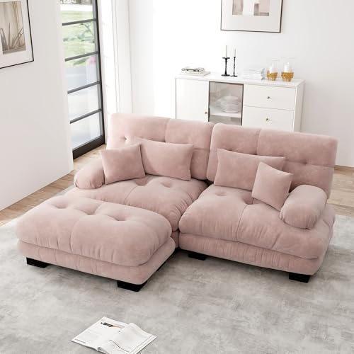 Ligterra Sofa mit Schlaffunktion, Sofa 2 Sitzer Cloud Ecksofa für Wohnzimmer, Chenille Doppelsofa mit 2 Lendenkissen und 2 Dekokissen, Polstersofa mit Breiten Armlehnen und Ottoman, Rosa Ligterra Sofa mit Schlaffunktion, Sofa 2 Sitzer Cloud Ecksofa für Wohnzimmer, Chenille Doppelsofa mit 2 Lendenkissen und 2 Dekokissen, Polstersofa mit Breiten Armlehnen und Ottoman, Rosa von Ligterra