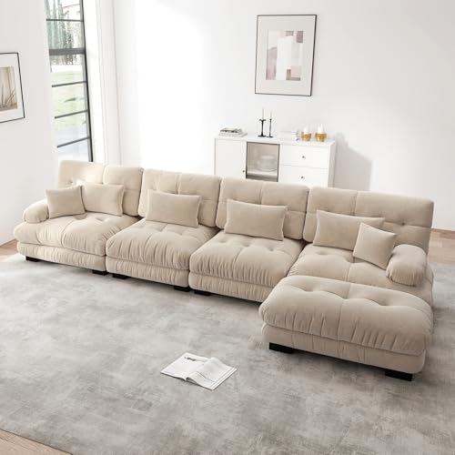Ligterra Sofa mit Schlaffunktion, Sofa 4 Sitzer, Boneless Couch, Modulares Ecksofa, L-förmiges Couch Set, 4-Sitzer Komfortable Cloud Couches mit Ottoman, DIY-Kombination Braun von Ligterra