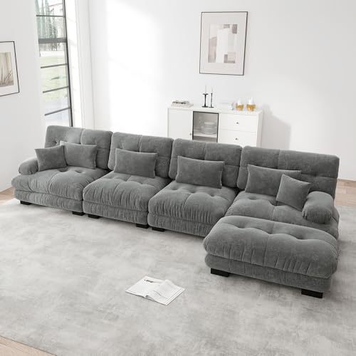 Ligterra Sofa mit Schlaffunktion, Sofa 4 Sitzer, Boneless Couch, Modulares Ecksofa, L-förmiges Couch Set, 4-Sitzer Komfortable Cloud Couches mit Ottoman, DIY-Kombination Grau von Ligterra
