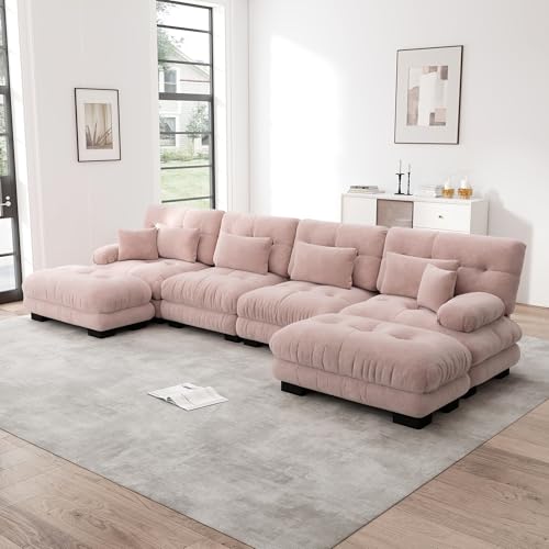 Ligterra Sofa mit Schlaffunktion, U Sofa mit Schlaffunktion, Modulares Ecksofa, U-förmiges Couch Set, 4-Sitzer Komfortable Cloud Couches mit beweglichem Ottoman, DIY-Kombination, Grau von Ligterra