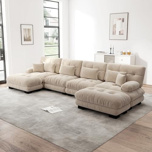 Ligterra Sofa mit Schlaffunktion, U Sofa mit Schlaffunktion, Modulares Ecksofa, U-förmiges Couch Set, 4-Sitzer Komfortable Cloud Couches mit beweglichem Ottoman, DIY-Kombination, Grau von Ligterra