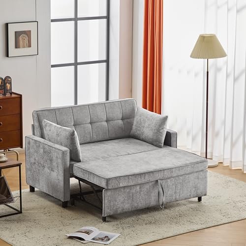 Ligterra Sofabett mit Schlaffunktion, Zweisitziges Sofa, Doppelschlafsofa, Verstellbare Rückenlehne, Chenille-Stoff, Hochdichter Schaumstoff, Wohnzimmersofa, Sofa mit Bettfunktion, Grau von Ligterra