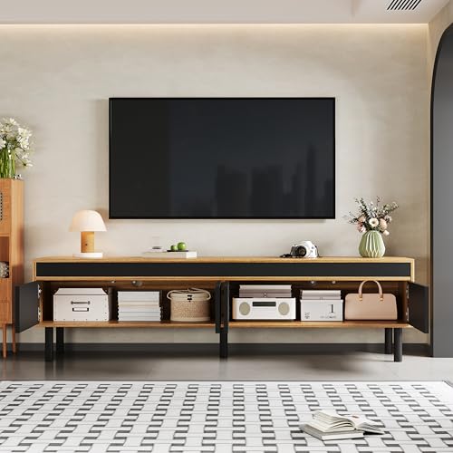 Ligterra TV-Schrank, TV-Lowboard, Fernsehschrank, Dreitüriger Unterschrank, Feine Textur, Gestreifte Türverkleidungen, Großer Stauraum, 170 * 38 * 47cm (Schwarz) von Ligterra