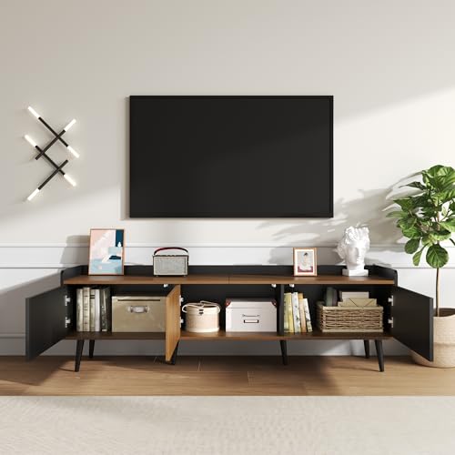 Ligterra TV-Schrank, TV-Lowboard, Fernsehschrank, Dreitüriger Unterschrank, Kompakte Konstruktion, Natürliches Holzfinish, Großer Stauraum, 160 * 39 * 49.5cm (Schwarz) von Ligterra
