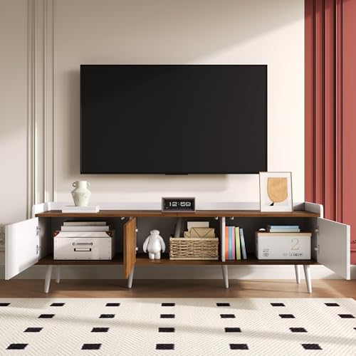 Ligterra TV-Schrank, TV-Lowboard, Fernsehschrank, Dreitüriger Unterschrank, Kompakte Konstruktion, Natürliches Holzfinish, Großer Stauraum, 160 * 39 * 49.5cm (Weiß) von Ligterra