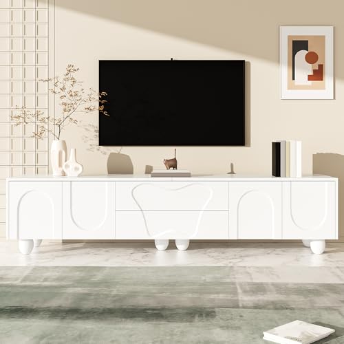 Ligterra TV-Schrank, Wohnzimmer-TV-Schrank, Viel Stauraum, Zwei Türen aus Massivholz und Zwei Schubladen, 180 * 40 * 42cm (Weiß) von Ligterra