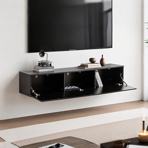 Ligterra TV-Schrank ，160x30,5x34 cm Schwarz - Moderner Fernsehschrank mit Schubladen & offenem Staufach, für TV Gerät & Medientechnik, inkl. Montagezubehör von Ligterra