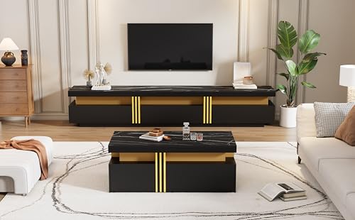 Ligterra Weißes TV-Wandschrank Set mit Couchtisch Multifunktionales Aufbewahrungs-Set fürs Wohnzimmer Wandschrank-Set TV-Schrank von Ligterra