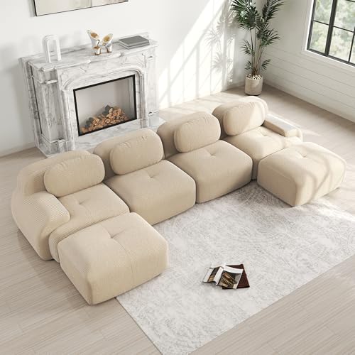 Ligterra Wohnlandschaft in U-Form Cordsamt 32D Hochelastische Polsterung Extra-breite Armlehnen Haustierfreundlich Ergonomisch Für Wohnzimmer & Schlafzimmer Beige von Ligterra