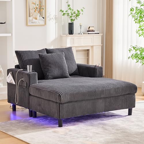 Ligterra Zweisitzer Sofa mit Schlaffunktion mit seitlichen Getränkehaltern, DREI Kissen und Armlehnen, SofaBett für Wohnzimmer, Schlafzimmer, 142x128 cm, Grau von Ligterra