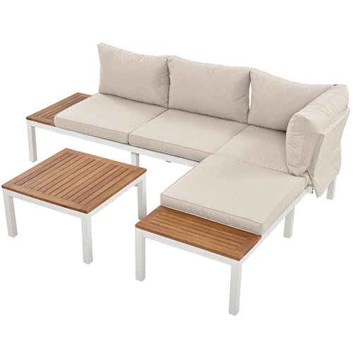 Ligterra Gartenmöbel-Set,Garten-Loungesessel-Set，with 2 Seater Sofas, 3 Tables - Galvanized Steel Frame, Acacia Wood Table Tops, Fabric Backrest Covers von Ligterra